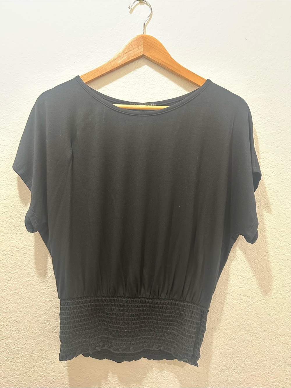 Staccato Black Dolman Sleeve Smocked Waist Blouson Top Size Small